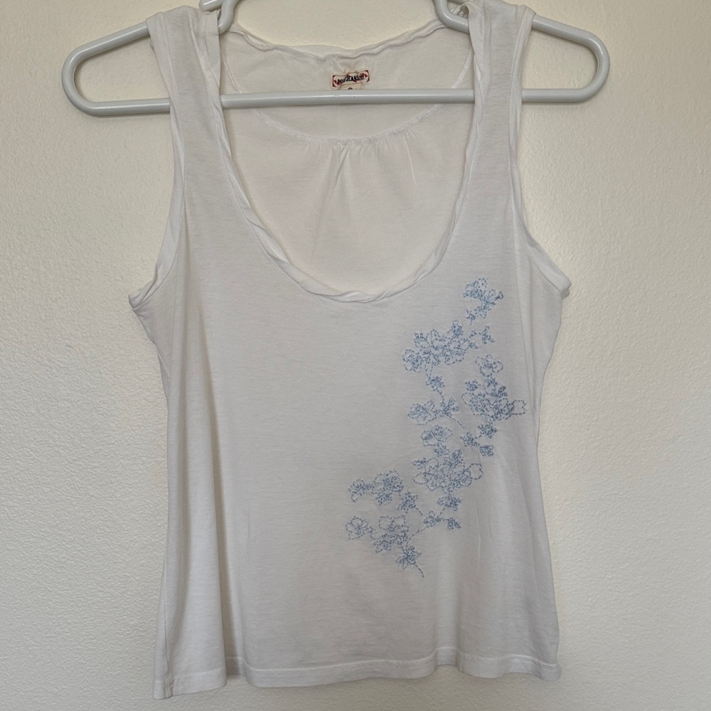 Polo Jeans Co. White Embroidered Floral Scoop Neck Tank Top